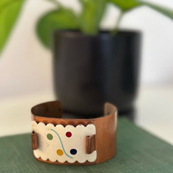 Vintage Copper Cuff With Enamel, Super Retro! - Picture 1 of 5